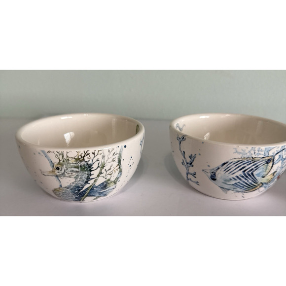 Pier 1 Imports Sea Life 4 Small Dipping Bowls 4-1/4” Ironstone READ - Picture 2 of 8